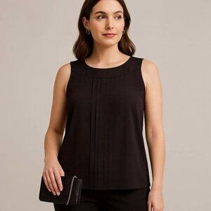 Womens Plus Sz L Chiffon Pleated Front Sleeveless Blouse Top Tank Black Smart
